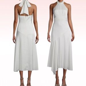 AIDAN MATTOX Ivory Halter Rouched Midi Dress (Sz 2)